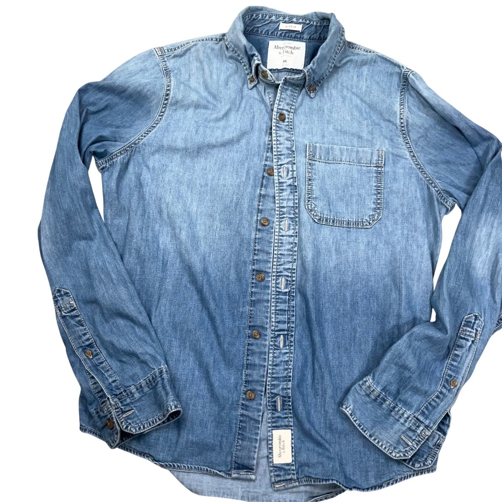 Abercrombie & Fitch Denim Shirt Mens XL Blue Muscle Fit Long Sleeve Workwear